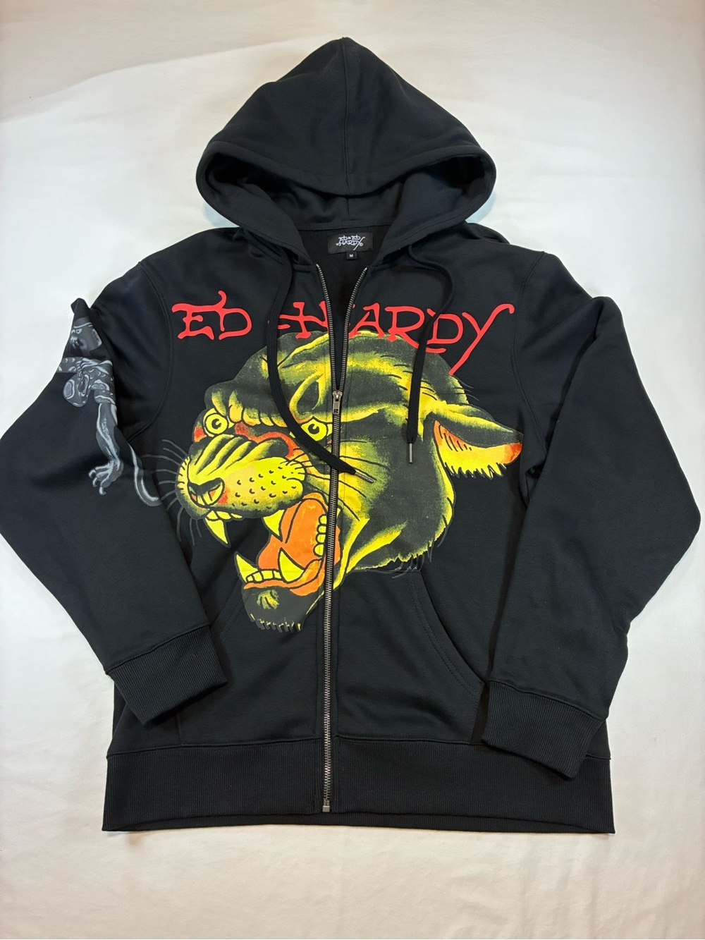 Ed Hardy Black Hoodie with Red and Yellow Panther Graphic